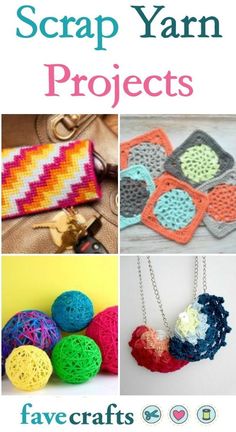 crochet projects with text overlay that says scrap yarn projects