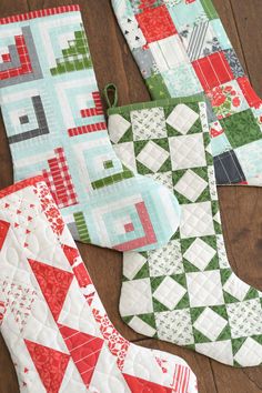 quilted christmas stockings and stocking on the floor