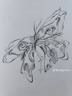 a black and white drawing of a butterfly