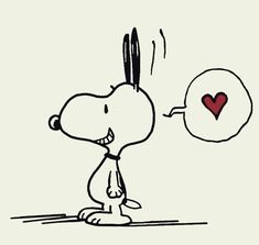 a drawing of a snoopy with a heart on it's nose and thought bubble