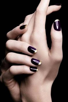 Deep purple nails Gold Tip Nails, Manicure Tips