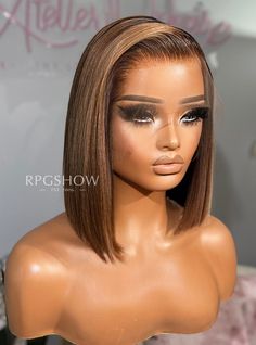 Short Side Part Bob Cut Medium Brown with Honey Blonde Highlights Lace Front Wigs - Ophair007 Asymmetrical Bob With Highlights Black Women, Brown And Honey Blonde Hair, Short Side Part Bob, Honey Blonde Bob Black Women, Brown With Honey Blonde Highlights, Wig Installment, Honey Blonde Bob Wig, Hair Color Medium Brown, Closure Hairstyles