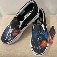 Star Wars New Hope Vans Rare Find Original Box Never Worn New With Tags Open To Offers ! Black Vans Painted Shoes Ideas, Casual Black Custom Vans Sneakers, Vans Painted Shoes Ideas, Harry Potter Vans Custom, Vans Marvel, Disney Vans Painted, Marvel Wedding, Vans Art Shoes Disney, Star Wars Shoes