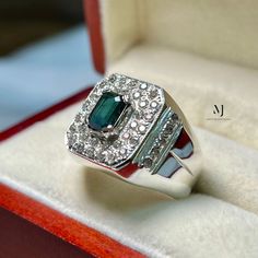 Ring Details - Natural Indicolite Tourmaline (Darker Shades) -  Main Stone Size: 7.50x5.80mm Approximate  - 1.50mm Cubic Zirconia in Setting - Ring Front width: 18.5mm - Band Width: 7.4mm - Band Thickness: 2.00mm - Gross Weight: 15.00grams - Handmade Ring - Sterling Silver 925  - Hallmarked - Dimensions and Weight Depends on Variations in Sizes. - Available in all Sizes ( Please make sure about your ring sizes) - DM for Customizations NOTE: - Our Products are Made to Order According to Customer' Silver Tourmaline Rings For Formal Occasions, Silver Emerald Cut Tourmaline Ring, Elegant Silver Sapphire Ring With Tourmaline, White Gold Tourmaline Ring With Accent Stones, Silver Tourmaline Ring With Accent Stones, Silver Tourmaline Ring With Prong Setting, Silver Tourmaline Jewelry With Halo Setting, Indicolite Tourmaline, Tourmaline Ring