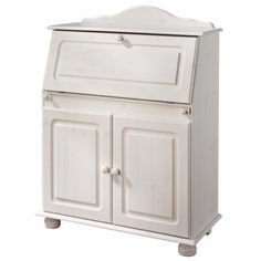 a white cabinet with two doors and drawers