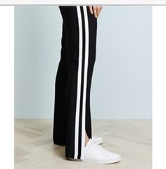 Anthropologie's Bb Dakota Track Jogger Pants Nwt New With Tags, No Flaws Wide Leg Soft Stretch Fabric Black With White Double Racing Stripe Down Sides Split Side Seam At Bottom See Pictures For Additional Details And Measurements Bx5b Trendy White Bottoms With Contrast Stripes, Casual Fitted Bottoms With Contrast Stripes, Fitted Casual Bottoms With Contrast Stripes, Casual Fitted Bottoms With Side Stripes, Fitted Casual Bottoms With Side Stripes, Casual Bottoms With Contrast Trim, Stretch Bottoms With Contrast Trim For Loungewear, White Casual Bottoms With Contrast Trim, Casual White Bottoms With Contrast Trim