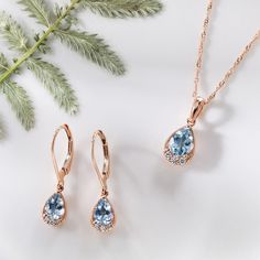 Add beautiful color and a touch of sparkle to any look with these natural aquamarine and diamond earrings. Crafted in vivid 14-karat rose gold  they feature milgrain detail throughout and filigree around the sides for a touch of vintage flair. Diamond Dangle Earrings, Platinum Jewelry, Aquamarine Jewelry, Long Dangle Earrings, Sapphire Jewelry, Girly Jewelry, Natural Aquamarine, Landscape Wallpaper, Dream Jewelry