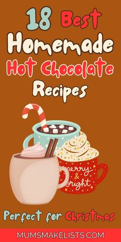 Hot chocolate in different cups and with different toppings and text '18 homemade hot chocolate recipes perfect for Christmas' Coffee And Hot Chocolate Bar Ideas, Coffee And Hot Chocolate Bar, Flavored Hot Chocolate, Chocolate Bar Ideas, Hot Chocolate Bar Ideas, Unique Hot Chocolate, Christmas Meal Planner, Slow Cooker Christmas