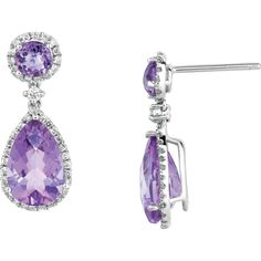 Royal 14K White Gold Amethyst & Diamond Halo Earrings - 6.80 Carat Total Gem Weight Purple Diamond Earrings, Diamond Halo Earrings, Halo Diamond Earrings, A Starry Night, Purple Diamond, Diamond Birthstone, Halo Earrings, Royal Jewelry, Ethereal Beauty