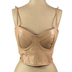 Tan Pleather Cropped Bustier From Hesperus. Padded Cups, Adjustable Straps And New With Tags Attached. Size Large 16” Length (Adjustable Straps) 17.5” P/P Size Xl 16” Length (Adjustable Straps) 18.5” P/P (R) Fitted Leather Crop Top, Fitted Sleeveless Faux Leather Top, Summer Party Faux Leather Tops, Pink Slip Dress, Mesh Tank Top, Gymshark Women, Red Tank Tops, Small Crop Tops, Black Activewear