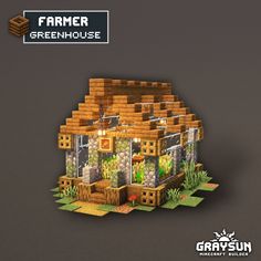 an image of a small house made out of wood and bricks with the words farmer greenhouse on it