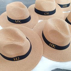 These hats are amazing as a bridal party gift, honeymoon or just for your holiday! Personalised with your initials on the side of the ribbon. These are also amazing his and hers gifts. Stylish Straw Fedora hats.  They can be made smaller using the internal ribbon. Outside black ribbon on hat is pleated! Available in white, cream or brown All one size 56-58cm with an internal adjuster draw string inside to adjust your own head size. PLEASE MEASURE THE CIRCUMFERENCE OF YOUR HEAD IF UNSURE ON SIZIN Casual Beach Wedding Hat, Adjustable Short Brim Sun Hat As Gift, Summer Brimmed Hat For Wedding, Adjustable Sun Hat With Short Brim, Summer Wedding Hat With Brim, Summer Brimmed Hat For Weddings, Summer Straw Hat With Curved Brim For Wedding, Adjustable Fedora Straw Hat For Wedding, Summer Wedding Hats With Curved Brim