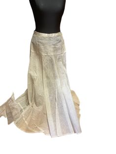 "This is a gauze petticoat up for review.  The skirt features a 1\" waist band; the panel is 6\" from the waistband; the skirt is 30\" long; the bottom is almost 120\" around; the skirt fastens at the side with a single hook and eye." Wedding Gathered Flared Skirt, Long Flowy Petticoat With Attached Cancan, Fitted Tulle Full Maxi Skirt, Stretch Tiered Pleated Petticoat, Stretch Pleated Tiered Petticoat, Fitted Flared Tulle Petticoat, Fitted Full Tulle Skirt Petticoat, Fitted Full Tulle Petticoat, Fitted Long Tulle Petticoat