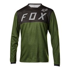 a green and black shirt with the word fox on it