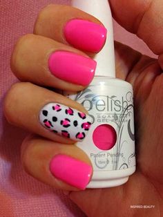 Neon Pink Nails Art, Gelish Polish, Neon Pink Nails, Pink Nail Colors, Summer Nail Art, Gelish Nails, Pink Nail Art