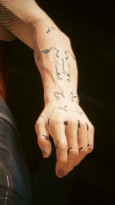 a person's arm with tattoos on it and arrows drawn on the side of their arm