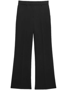 black gabardine weave tailored design pressed crease high-waisted belt loops concealed front button, hook and zip fastening two side slash pockets two rear welt pockets straight leg Tailored Design, High Rise Pants, Tailored Pants, Cropped Trousers, Pants Straight, High Waisted Trousers, Slim Waist, Tailored Trousers, Straight Leg Pants