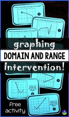 graphing, drawing and range information booklet with text overlay that reads graphing, domain and range information