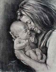 a drawing of a woman holding a baby