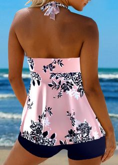 Strapless Tankini, Pink Tankini, Printed Tankini, Tankini Set, Tankini Top, Bed Room, Criss Cross, Bathing Suit, Pink Floral