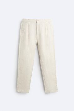 100% LINEN PANTS - Light beige | ZARA United States Pants Png Men, Classic Linen Chinos With Pockets, Spring Linen Tapered Leg Chinos, Relaxed Fit Linen Chinos For Work, Classic Linen Chinos, Summer Linen Chinos, Spring Linen Chinos For Work, Classic Linen Chinos With Straight Hem, Classic Linen Straight Chinos