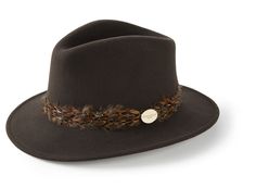 The Sulffolk Fedora (Pheasant Feather Wrap) - Dark Brown - Hound & Hare Countryside Outfit, Feather Wrap, Brown Fedora, Pheasant Feather, Wool Fedora Hat, Trilby Hat, Pheasant Feathers, Brown Hats, Wool Fedora