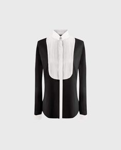 The SAPHIRA is a two-tone long sleeve polyester shirt adorned with pin tuck bib at the front. This shirt features a concealed button placket down the front, a classic collar and musketeer cuffs that allow for cufflinks. The SAPHIRA is an ANNE FONTAINE signature style, updated this season in the house's colors, black & white. Polyester Shirt, Black Long Sleeve Shirt, Women's Shirts, Pin Tucks, White Blouse, Button Placket, Signature Style, Black Long Sleeve, White Shirt