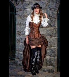 Hey, I found this really awesome Etsy listing at https://www.etsy.com/listing/469005197/steampunk-brown-corset-w-brown-bustle Museum Model, Steampunk Halloween Costumes, Steampunk Mode, Steampunk Outfits, Victorian Cosplay, Moda Steampunk, Steampunk Costumes, Corset Steampunk, Gothic Mode