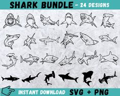 the shark bundle includes 25 designs and 2 svg files for use in your project