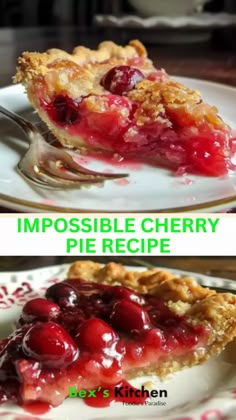 two different pictures of pies with cherries on them