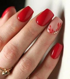 Subtle Nail Art, Square Nail Designs, Subtle Nails, Red Nail, Nails 2020