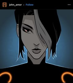 an animated image of a woman with orange glowing circles around her neck and shoulders, looking at the camera