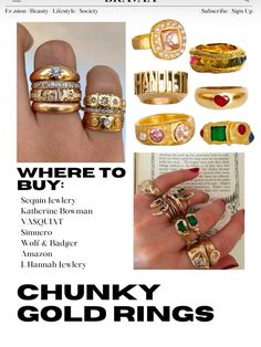 Chunky Gold Rings, Chunky Gold Jewelry, Dope Jewelry Accessories, Amazon Book, Jewelry Accessories Ideas, Chunky Jewelry, Dope Jewelry, Jewelry Fashion Trends, Jewelry Essentials