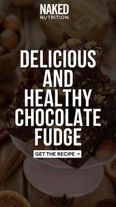 delicious and healthy chocolate fudge is on the table with nuts, cinnamons and other ingredients