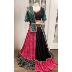 Bandhini Designer Chaniya Choli for Navratri Season in elegant Blacka me rank pink combo size 38 plus margin  Sizes: 38 has 2 inch margin as well. Multicolor Gota Work Lehenga For Transitional Season, Multicolor Transitional Lehenga With Gota Work, Anarkali Bandhani Print Saree For Party, Party Saree With Bandhani Print, Fitted Multicolor Traditional Wear With Gota Work, Navratri Party Traditional Wear With Bandhani Print, Multicolor Bandhani Print Anarkali Set For Festivals, Multicolor Anarkali Set With Unstitched Blouse For Festival, Anarkali Choli With Multicolor Bandhani Print