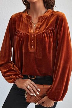 Lantern Sleeve Top, Velvet Blouses, Velvet Top, Beaded Top, Velvet Tops, Lantern Sleeve, Lantern Sleeves, Flared Sleeves, V Neck Tops