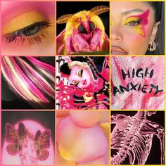 a collage of photos with pink and yellow colors, including the words high pixels