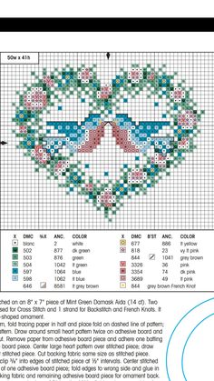 the cross stitch pattern is shown in blue, green and red colors with an image of a