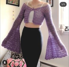 Crochet Long Sleeve Tops, Crochet Sweater Design, Knit Cardigan Pattern, Purple Crochet, Form Crochet, Crochet Clothing And Accessories