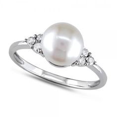 Freshwater Pearl RingDiamond Accents 14k W. Gold 7.5-8mm 0.12ct - Allurez.com Aesthetic Pearls, Horse And Carriage, Helzberg Diamonds, Pearls Jewelry, Freshwater Pearl Ring, Black Pearls, Pearl And Diamond Ring, Soft Bag, Diamond Fashion Rings