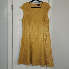 New Beautiful Yellow Dress Floral Design Yellow Short Sleeve Formal Dress, Yellow Short Sleeve Dress For Formal Events, Yellow A-line Formal Dress, Yellow A-line Dress For Formal Occasions, Mustard A-line Spring Dress, Mustard A-line Dress For Spring, Elegant Mustard Spring Dresses, Yellow V-neck Mini Dress For Formal Occasions, Yellow Midi Mini Dress For Formal Occasions