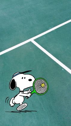 a cartoon dog is playing tennis on the court