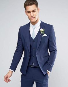 25 Navy Suits for Stylish Grooms | SouthBound Bride Groom Suit Navy, Spring Wedding Outfit, Asos Wedding, Navy Suits, Unconventional Wedding Dress, Mens Fashion Smart