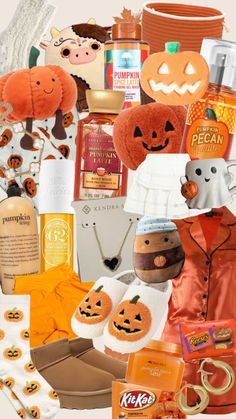 a collage of halloween items including pumpkins and other things