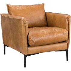 a brown leather chair sitting on top of a wooden frame