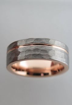 two tone gold and silver wedding band with hammered finish, handmade in the uk