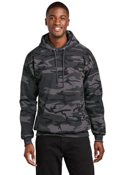 Core Fleece Camo Pullover Hooded Sweatshirt - BLACK HEATHER CAMO - 3XL | Port & Company Core Fleece Camo Pullover Hooded Sweatshirt in Black Heather Size 3XL | Cotton/Polyester Blend Camouflage Fleece Hoodie Sweatshirt, Urban Moisture-wicking Fleece Sweatshirt, Outdoor Moisture-wicking Fleece Sweatshirt, Black Double-lined Hooded Sweatshirt For Outdoors, Navy Camo, Black Moisture-wicking Fleece Hoodie, Pink Camouflage, Blue Camouflage, Pullover Hoodies