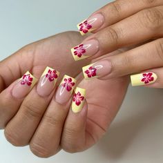 Follow on @kjadexnailz on ig for more✨ Pink And Yellow Acrylics, Yellow Nails Flower, Yellow Pink Nails, Hibiscus Nails, Summer Hibiscus, Gel X Nail, Accepting New Clients, Keeping Up Appearances