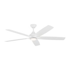 a white ceiling fan with three blades on the top and one light on the bottom