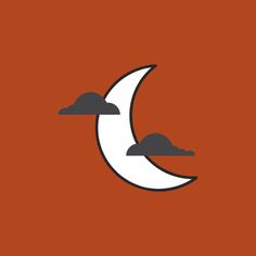 the moon with clouds floating over it on an orange and black background, which is part of a series of minimalistic illustrations